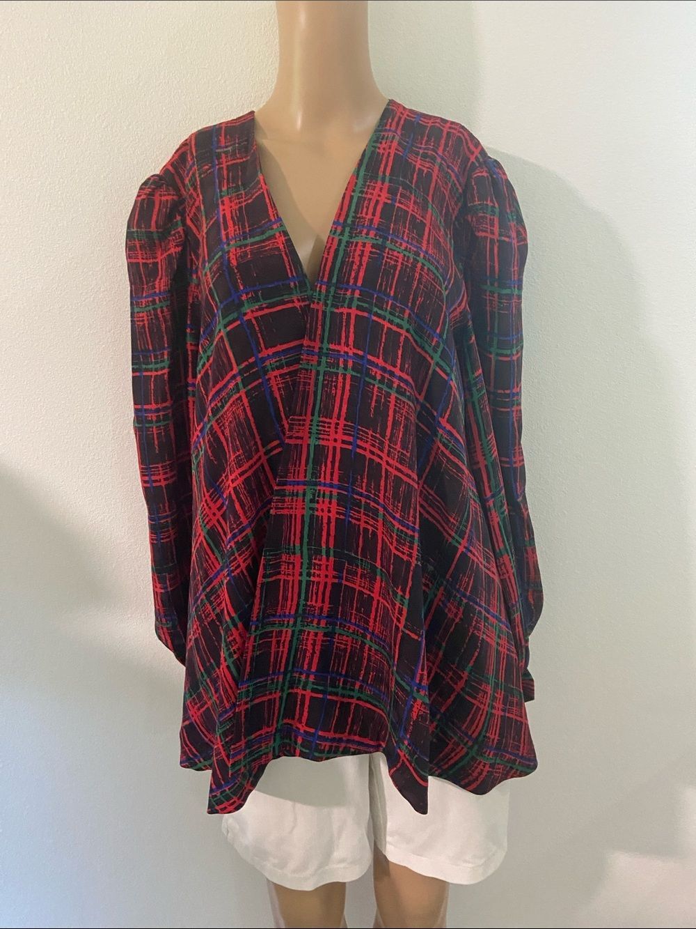 VTG Della Roufogali silk Red Plaid jacket 80's-90's Sz6